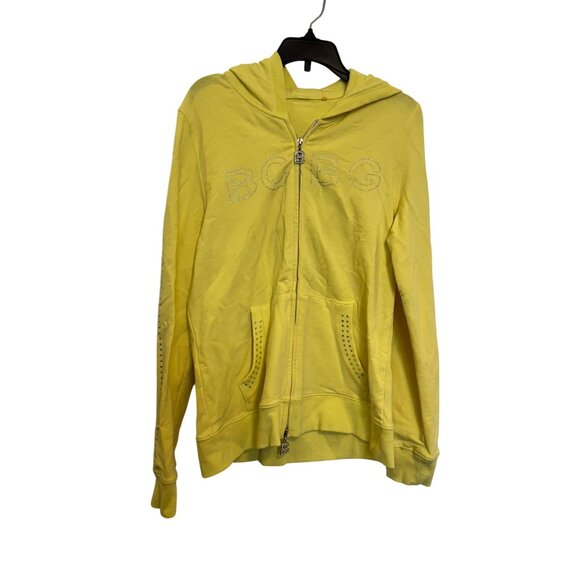 BCBG Yellow Hoodie Women’s Large Rhinestone Detail Full Zip Hooded Sweatshirt - Picture 1 of 7